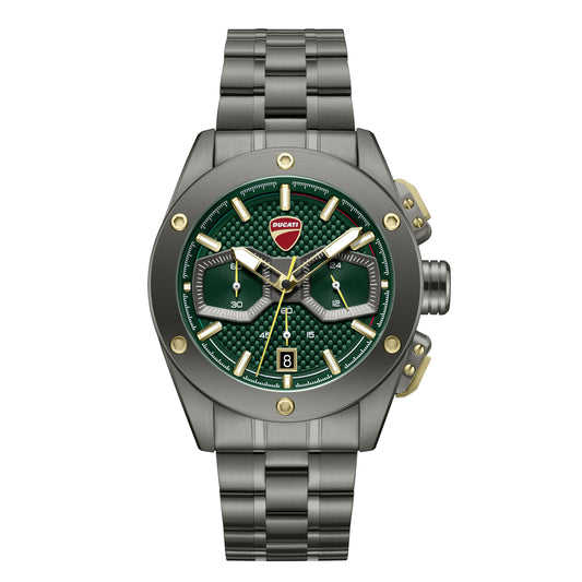 Ducati Quartz Chronograph Green Dial Grey Stainless Steel Strap Watch For Men