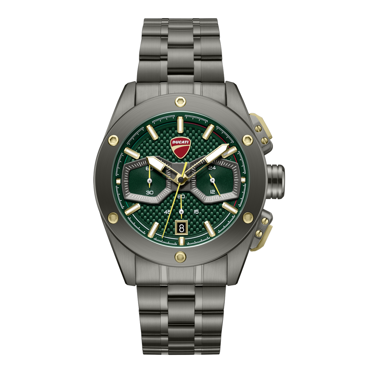 Ducati Quartz Chronograph Green Dial Grey Stainless Steel Strap Watch For Men
