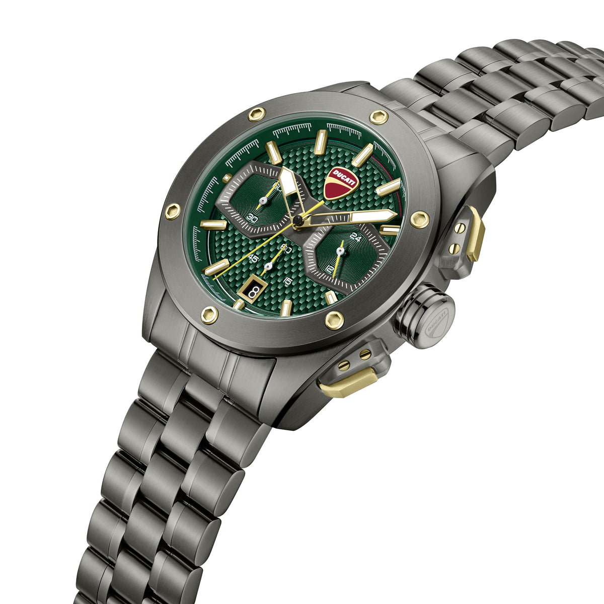 Ducati Quartz Chronograph Green Dial Grey Stainless Steel Strap Watch For Men