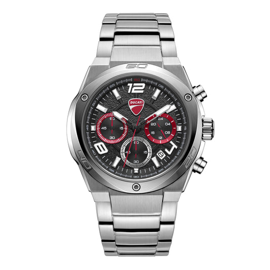 Ducati Quartz Chronograph Black Dial Silver Stainless Steel Strap Watch For Men