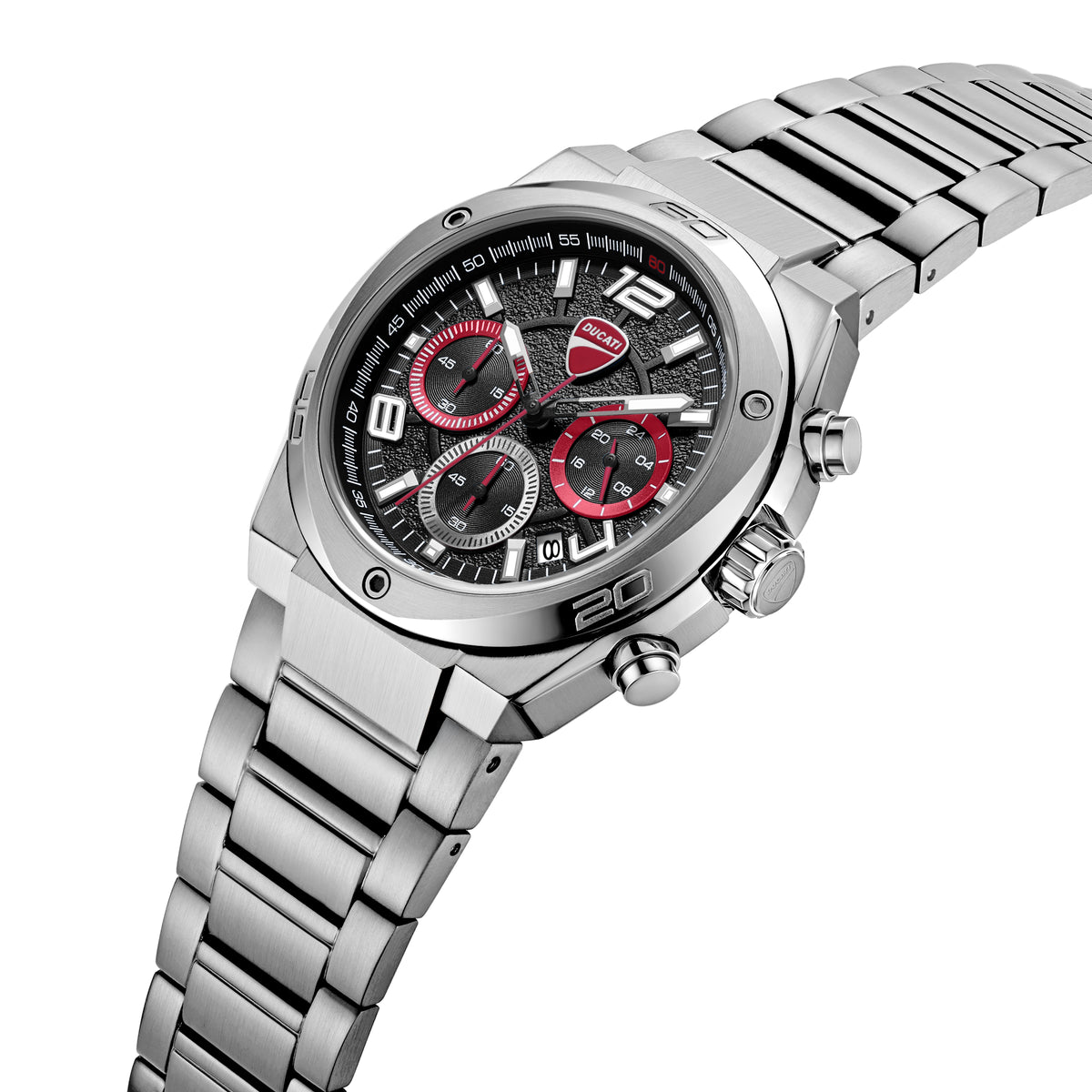 Ducati Quartz Chronograph Black Dial Silver Stainless Steel Strap Watch For Men