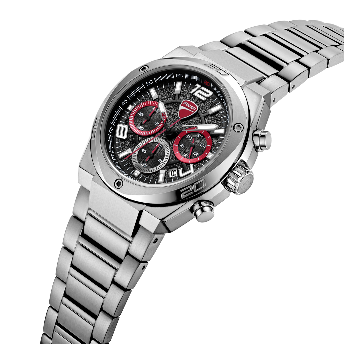 Ducati Quartz Chronograph Black Dial Silver Stainless Steel Strap Watch For Men