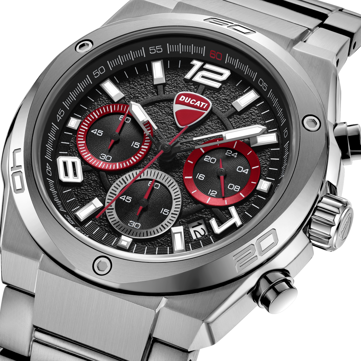 Ducati Quartz Chronograph Black Dial Silver Stainless Steel Strap Watch For Men