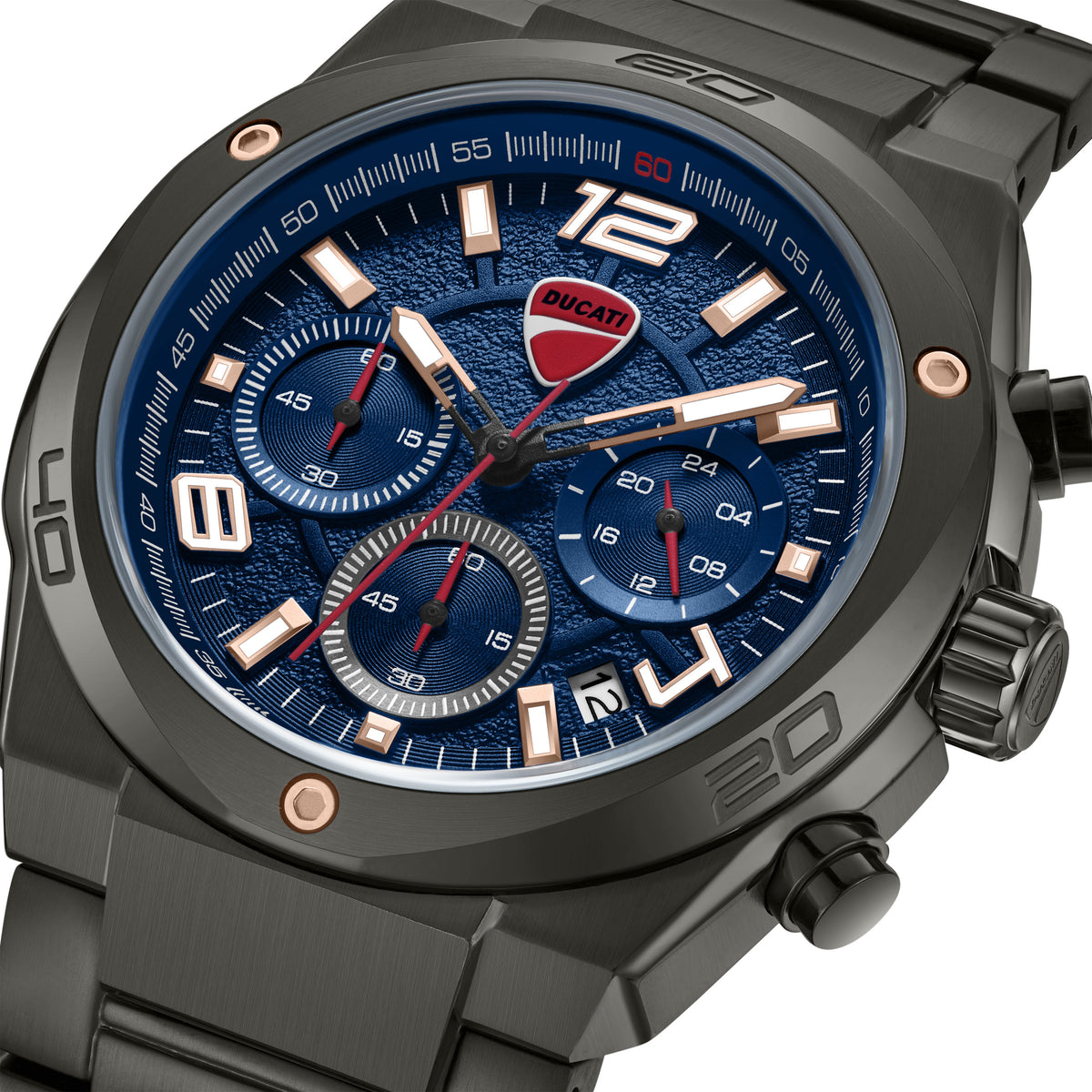 Ducati Quartz Chronograph Blue Dial Grey Stainless Steel Strap Watch For Men