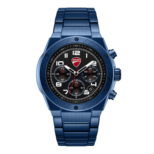 Ducati Quartz Chronograph Black Dial Blue Stainless Steel Strap Watch For Men