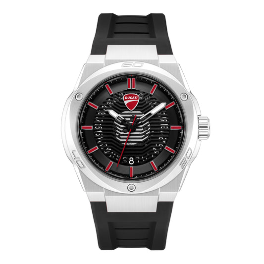 Ducati Quartz Analog Black Dial Black Silicone Strap Watch For Men
