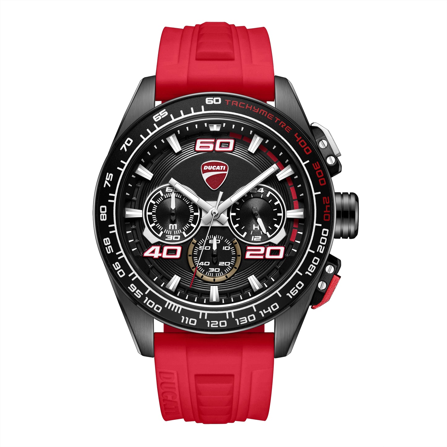 Ducati Quartz Chronograph Black Dial Red Silicone Strap Watch For Men