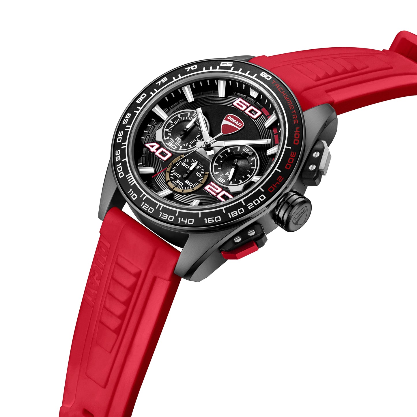 Ducati Quartz Chronograph Black Dial Red Silicone Strap Watch For Men