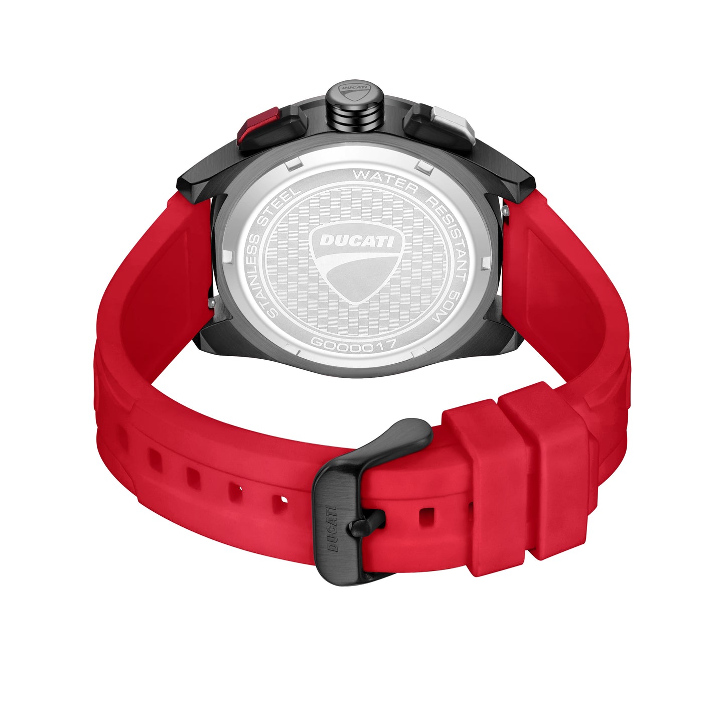 Ducati Quartz Chronograph Black Dial Red Silicone Strap Watch For Men