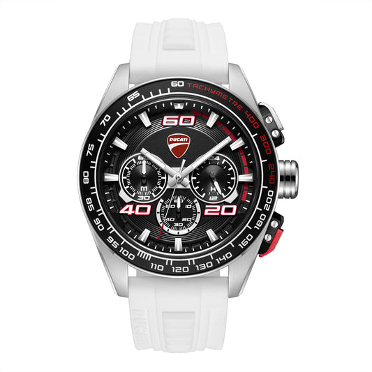 Ducati Quartz Chronograph Black Dial White Silicone Strap Watch For Men