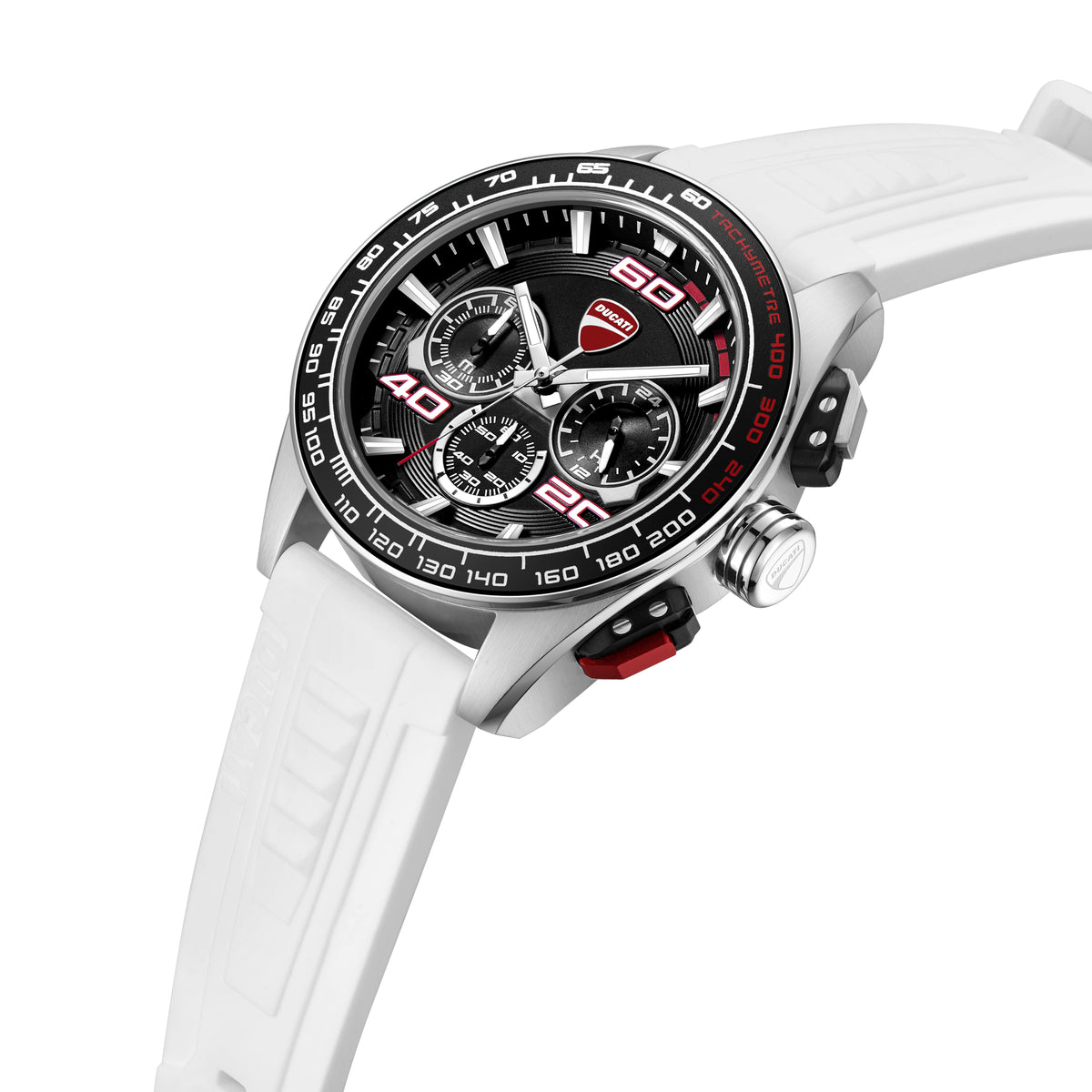 Ducati Quartz Chronograph Black Dial White Silicone Strap Watch For Men