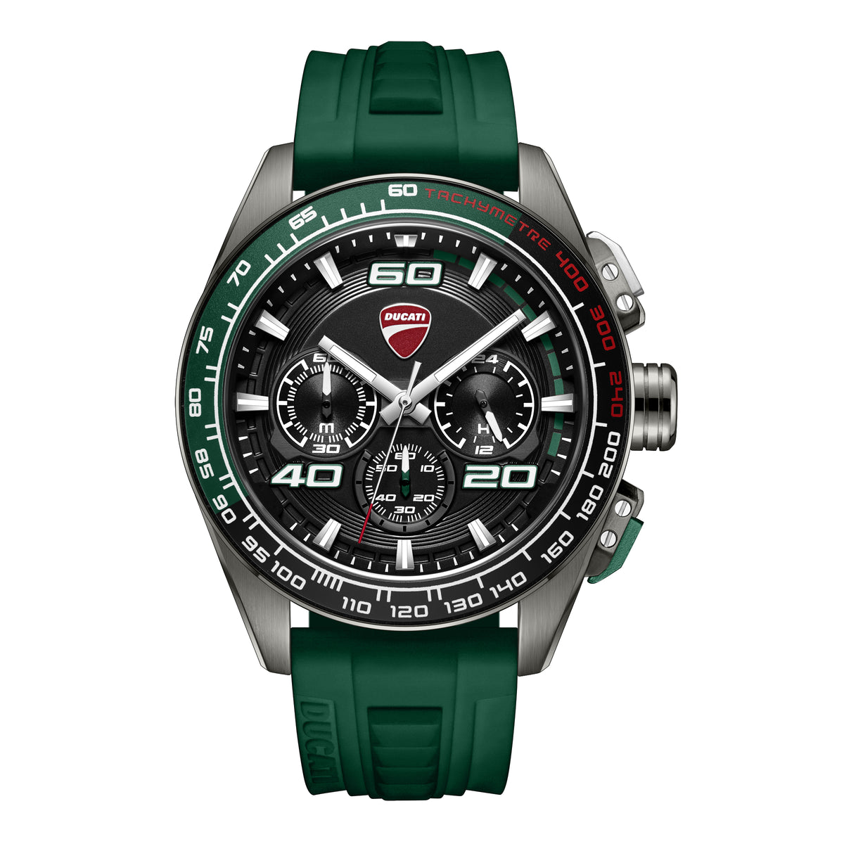 Ducati Quartz Chronograph Black Dial Green Silicone Strap Watch For Men