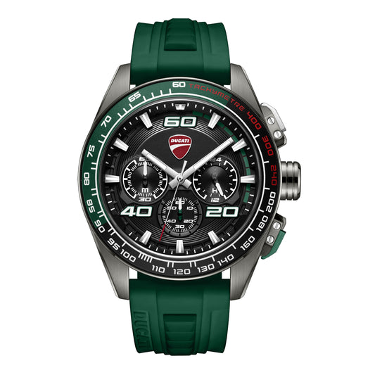 Ducati Quartz Chronograph Black Dial Green Silicone Strap Watch For Men