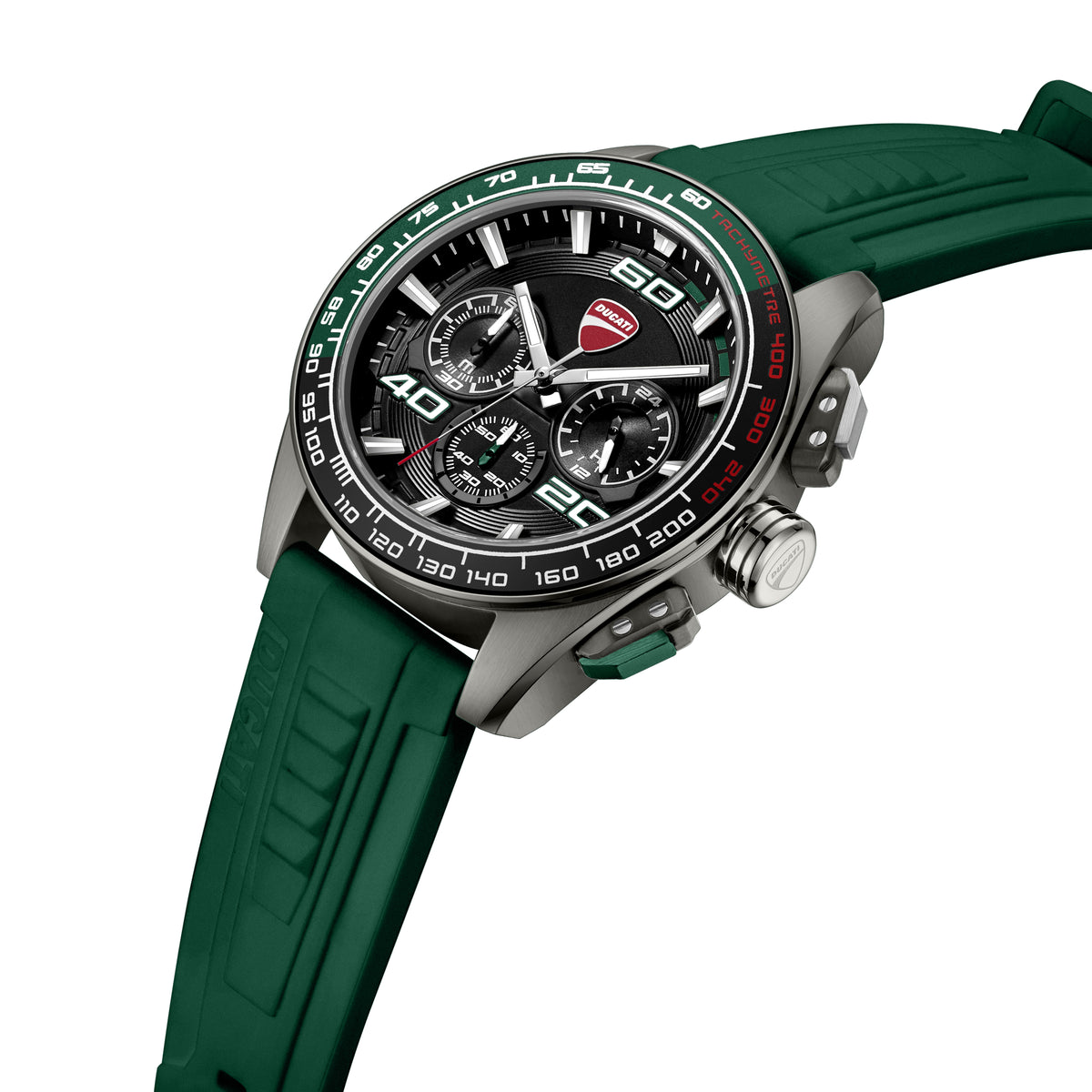 Ducati Quartz Chronograph Black Dial Green Silicone Strap Watch For Men
