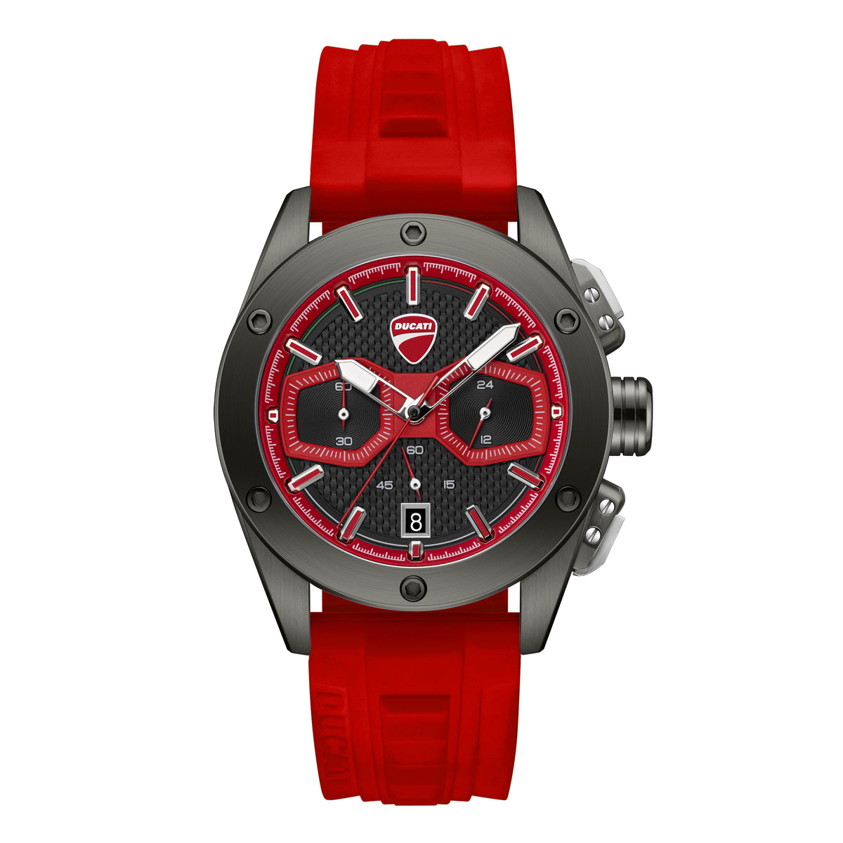 Ducati Quartz Chronograph Black Dial Red Silicone Strap Watch For Men