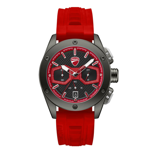 Ducati Quartz Chronograph Black Dial Red Silicone Strap Watch For Men
