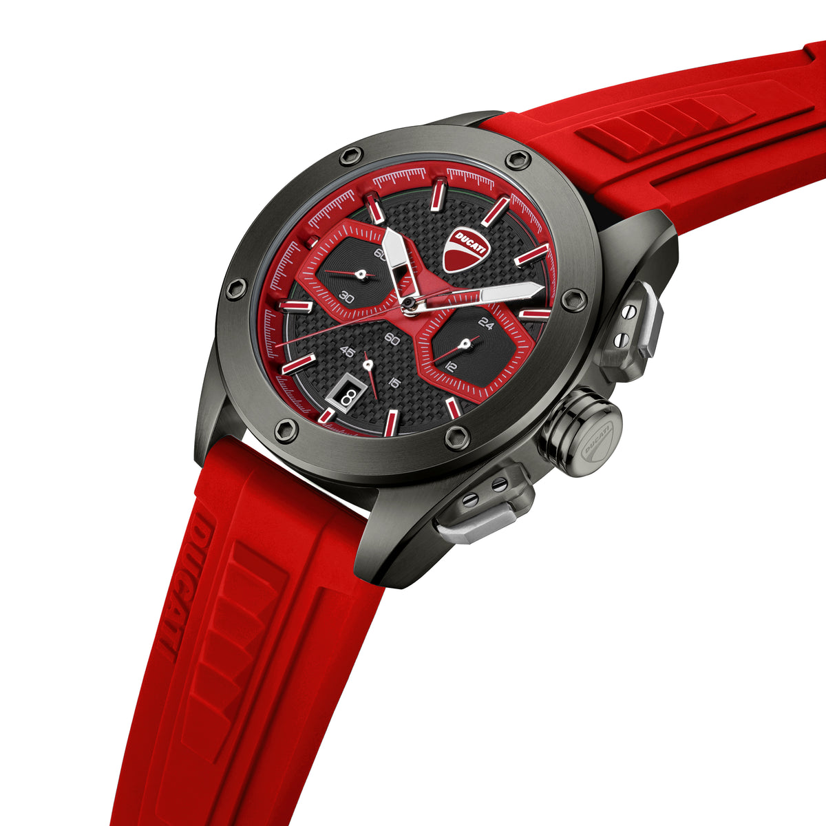 Ducati Quartz Chronograph Black Dial Red Silicone Strap Watch For Men