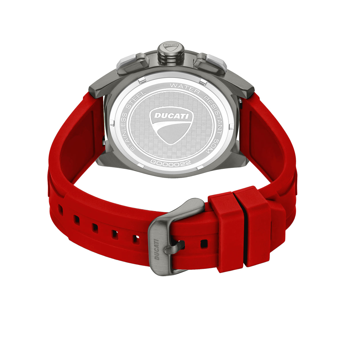 Ducati Quartz Chronograph Black Dial Red Silicone Strap Watch For Men