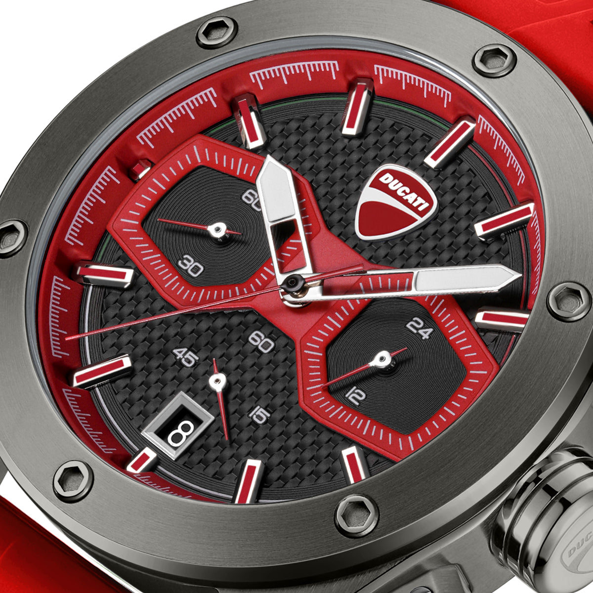 Ducati Quartz Chronograph Black Dial Red Silicone Strap Watch For Men