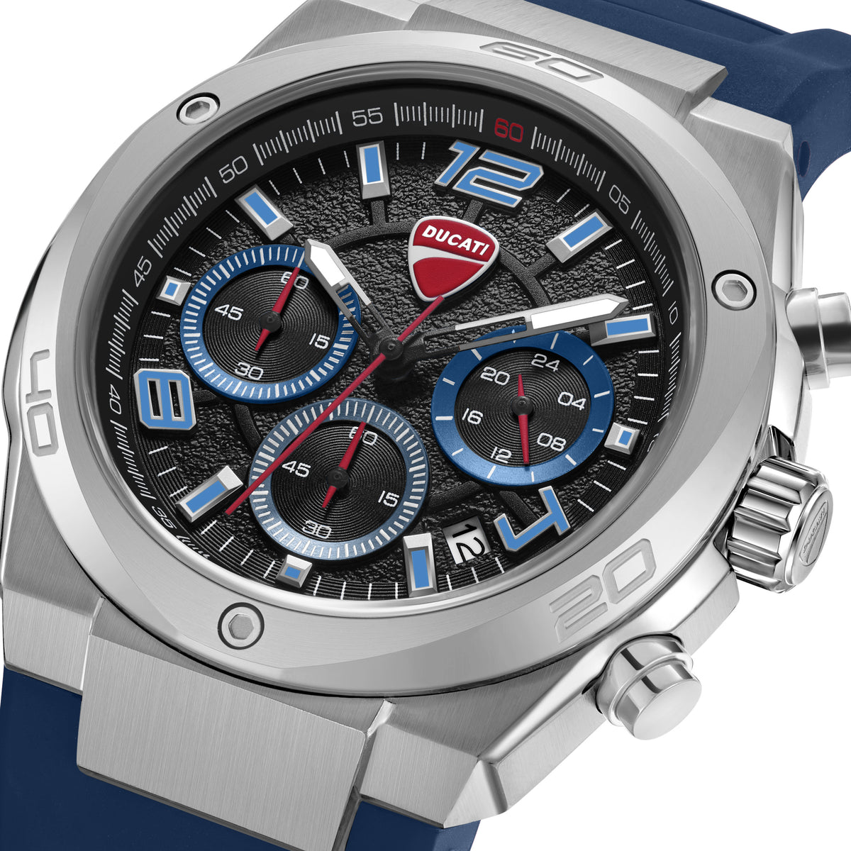 Sport 43.5 mm Blue Dial Silicone Chronograph Watch For Men