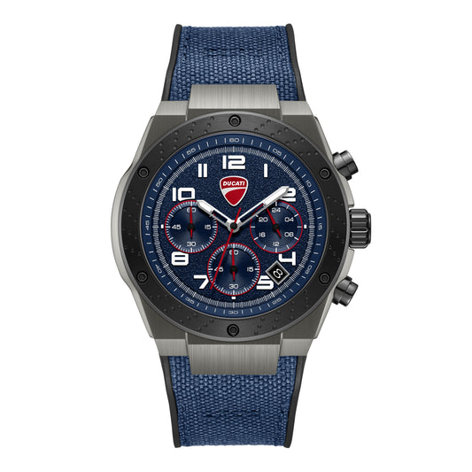 Ducati Quartz Chronograph Blue Dial Black Silicone Strap Watch For Men
