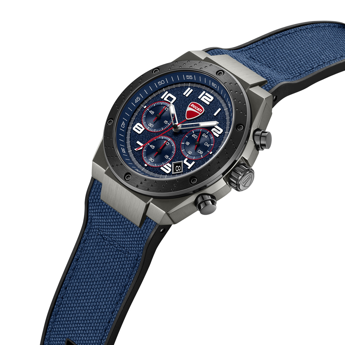 Ducati Quartz Chronograph Blue Dial Black Silicone Strap Watch For Men