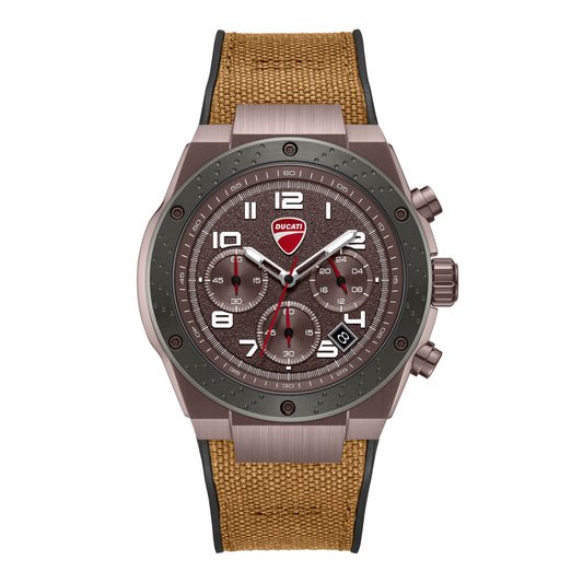 Ducati Quartz Chronograph Brown Dial Black Silicone Strap Watch For Men