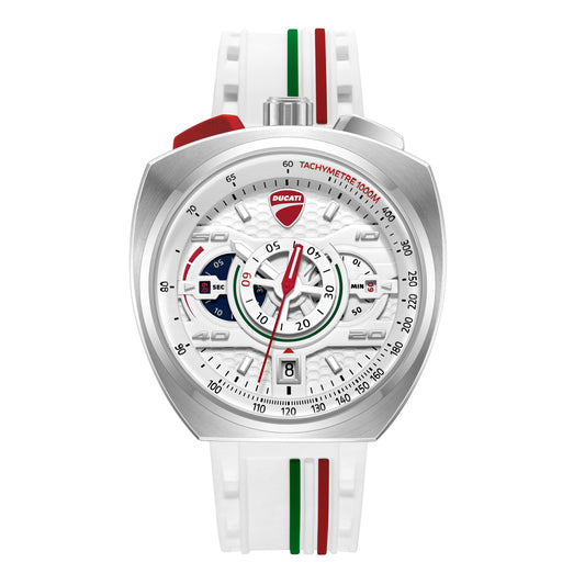 Ducati Quartz Chronograph Silver Dial White Silicone Strap Watch For Men