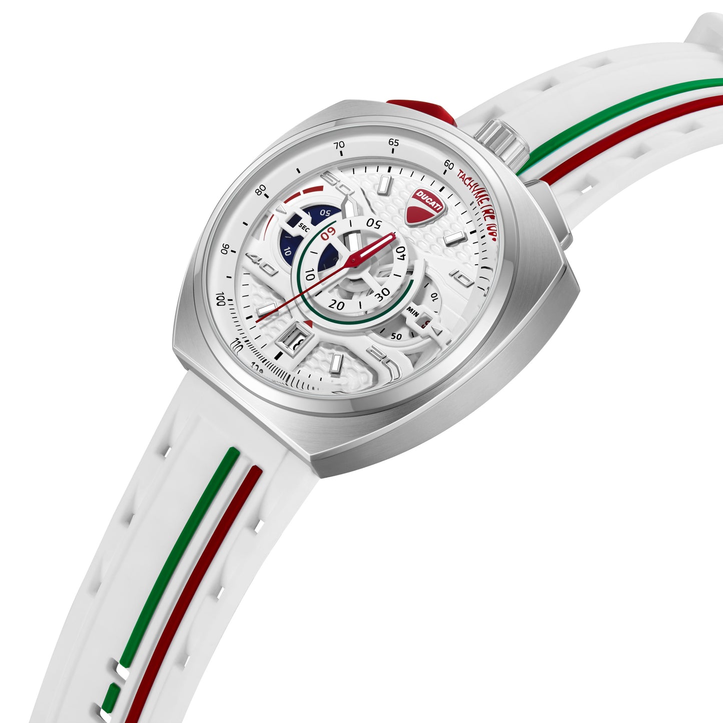 Ducati Quartz Chronograph Silver Dial White Silicone Strap Watch For Men