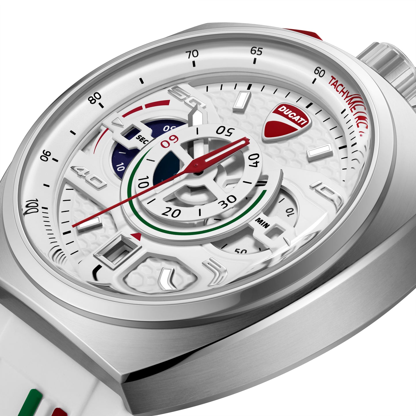 Ducati Quartz Chronograph Silver Dial White Silicone Strap Watch For Men