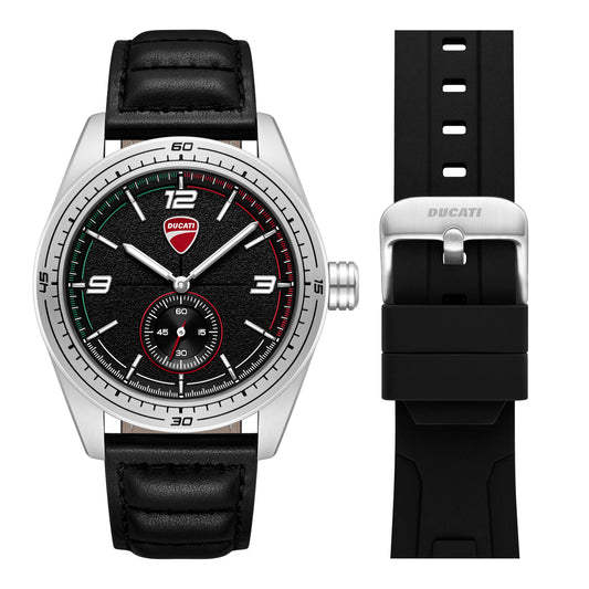 Ducati Quartz Analog Black Dial Black Leather Strap Watch For Men