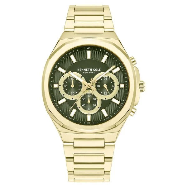 Kenneth Cole Quartz Chronograph Green Dial Golden Stainless Steel Strap Watch For Men