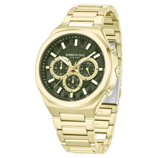 Kenneth Cole Quartz Chronograph Green Dial Golden Stainless Steel Strap Watch For Men