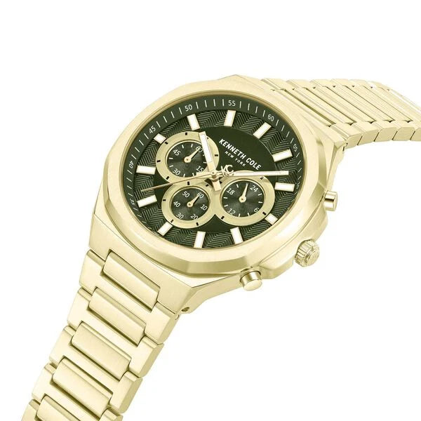 Kenneth Cole Quartz Chronograph Green Dial Golden Stainless Steel Strap Watch For Men