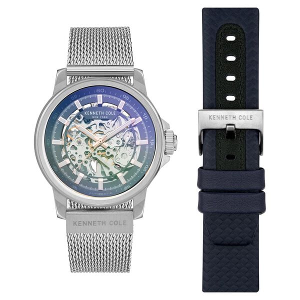 Kenneth Cole Mechanical Hand Wound Analog Mechanical Black Dial Black Leather Strap Watch For Men