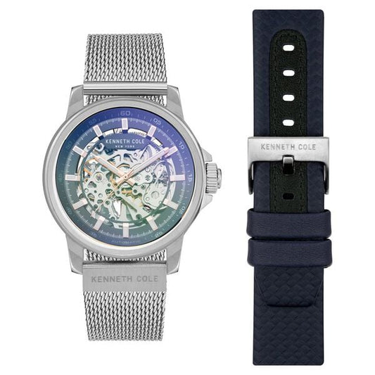 Kenneth Cole Mechanical Hand Wound Analog Mechanical Black Dial Black Leather Strap Watch For Men