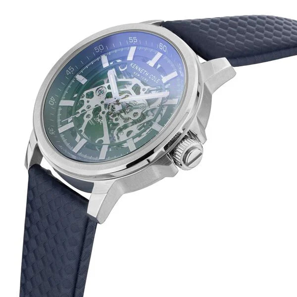 Kenneth Cole Mechanical Hand Wound Analog Mechanical Black Dial Black Leather Strap Watch For Men
