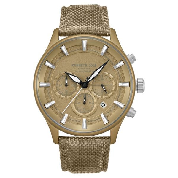 Kenneth Cole Quartz Chronograph Khaki Dial Brown Nylon Strap Watch For Men