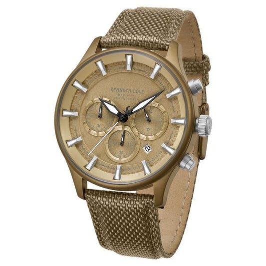 Kenneth Cole Quartz Chronograph Khaki Dial Brown Nylon Strap Watch For Men