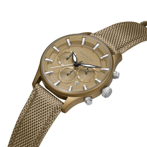 Kenneth Cole Quartz Chronograph Khaki Dial Brown Nylon Strap Watch For Men