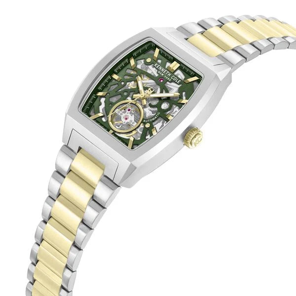 Kenneth Cole Automatic Automatic Green Dial Two Toned Stainless Steel Strap Watch For Men