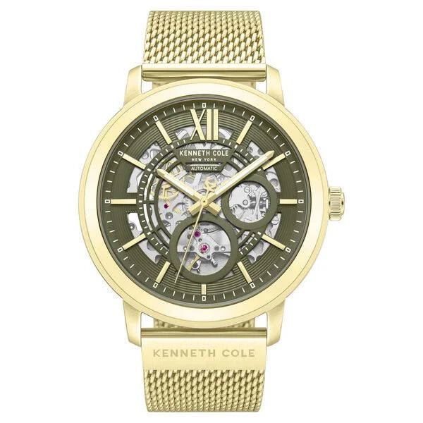 Kenneth Cole Automatic Automatic Green Dial Golden Stainless Steel Strap Watch For Men