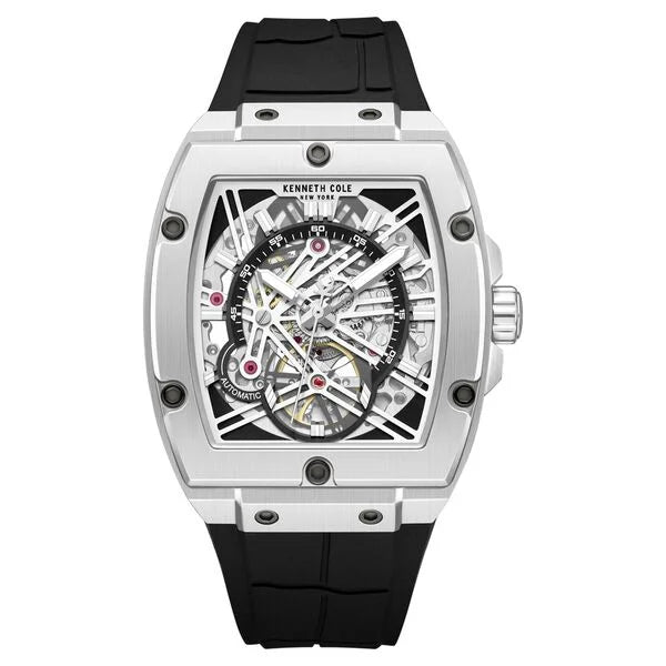 Kenneth Cole Automatic Silver Dial Black Colour Silicone Strap Watch For Men