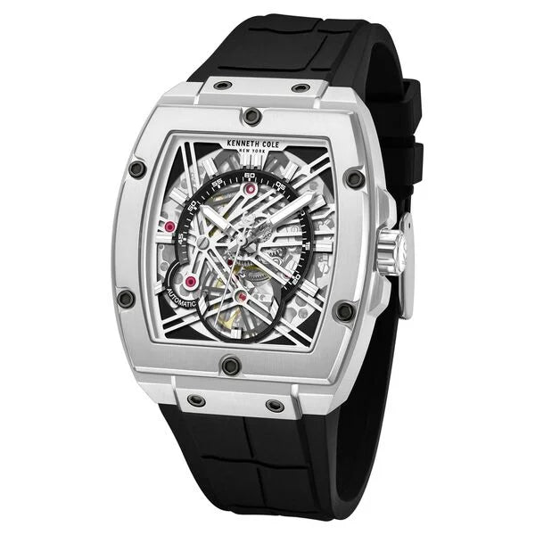 Kenneth Cole Automatic Silver Dial Black Colour Silicone Strap Watch For Men