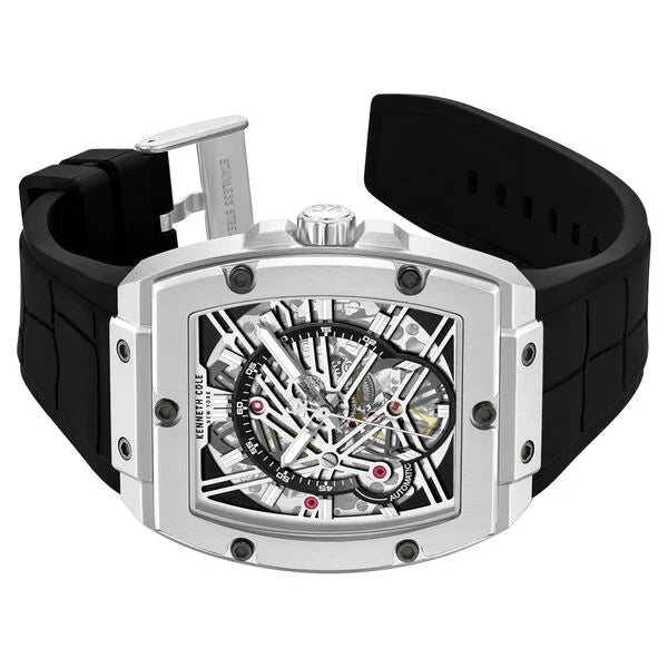 Kenneth Cole Automatic Silver Dial Black Colour Silicone Strap Watch For Men