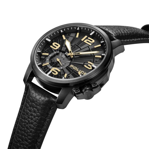 Police Quartz Analog Black Dial Black Leather Strap Watch For Men