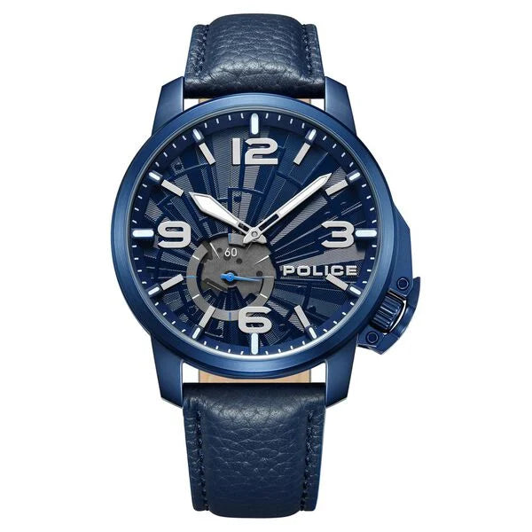 Police Quartz Analog Blue Dial Blue Leather Strap Watch For Men