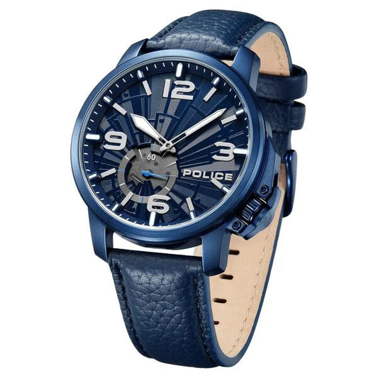 Police Quartz Analog Blue Dial Blue Leather Strap Watch For Men