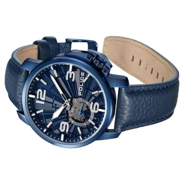 Police Quartz Analog Blue Dial Blue Leather Strap Watch For Men