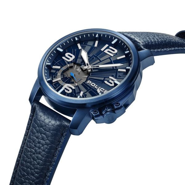 Police Quartz Analog Blue Dial Blue Leather Strap Watch For Men